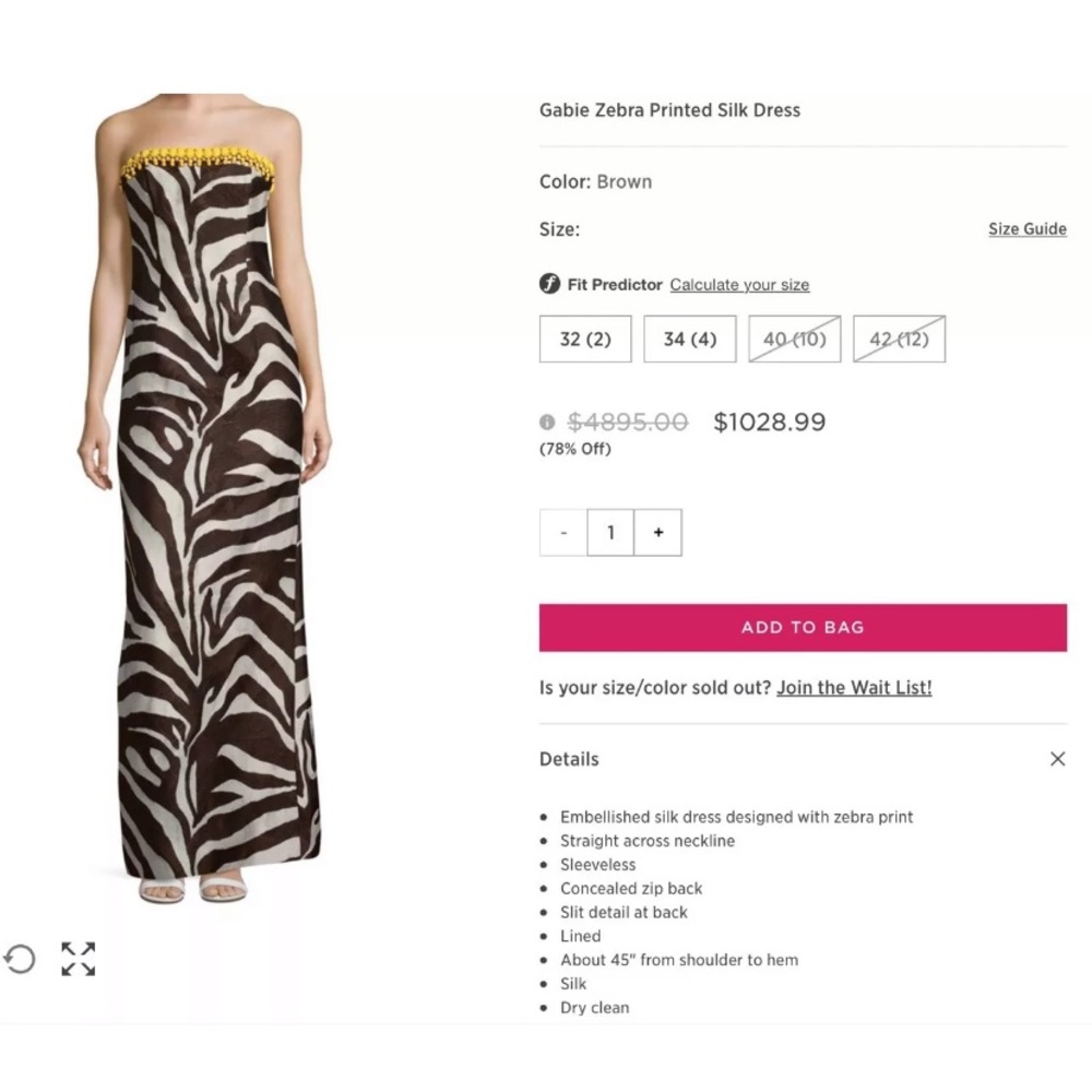 NWT ESCADA. ZEBRA 100% SILK for Prom /motherbride DRESS 8-12